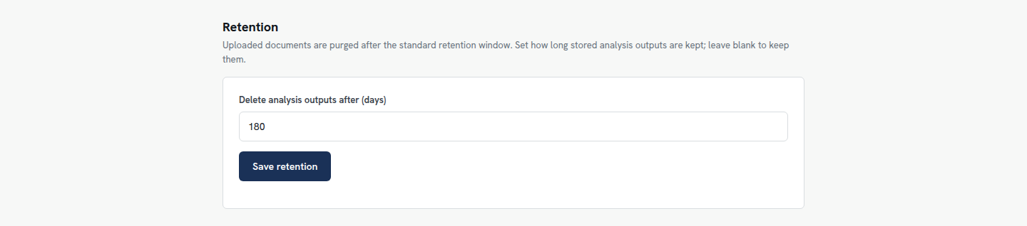 The retention setting: delete analysis outputs after a number of days.